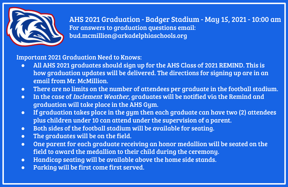AHS 2021 Graduation Information