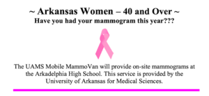UAMS Mammovan at AHS Oct. 22